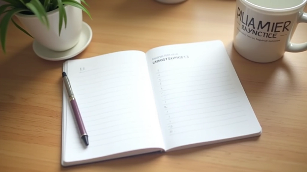 Overhead view of budget planning notebook with pen and coffee