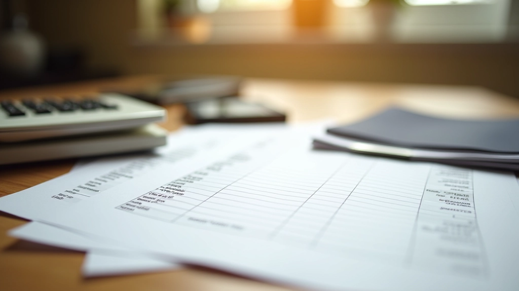 Utility bills and invoices spread across desk